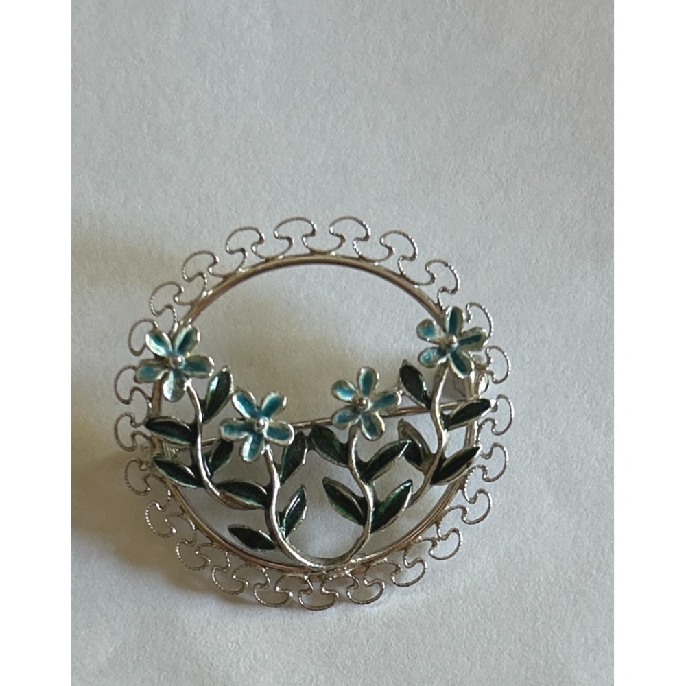 Sweet Vintage Beau Sterling Silver Enamel Forget Me Not Flower Pin Brooch - Picture 3 of 7